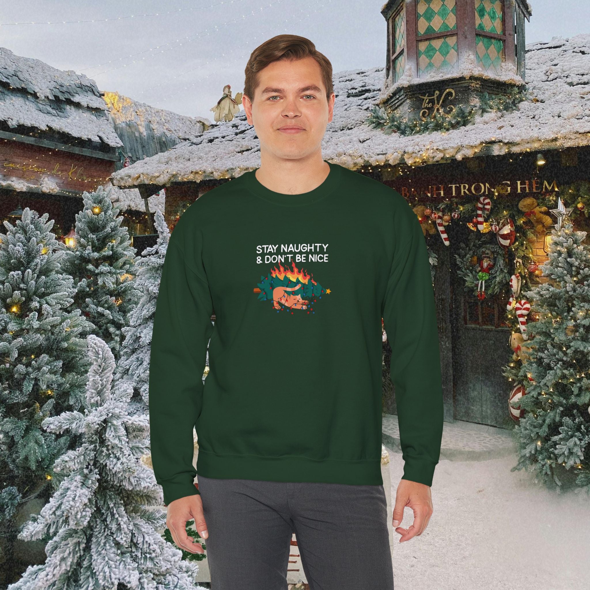 Stay Naughty & Don’t Be Nice Crewneck Sweatshirt — Holiday Graphic Sweatshirt
