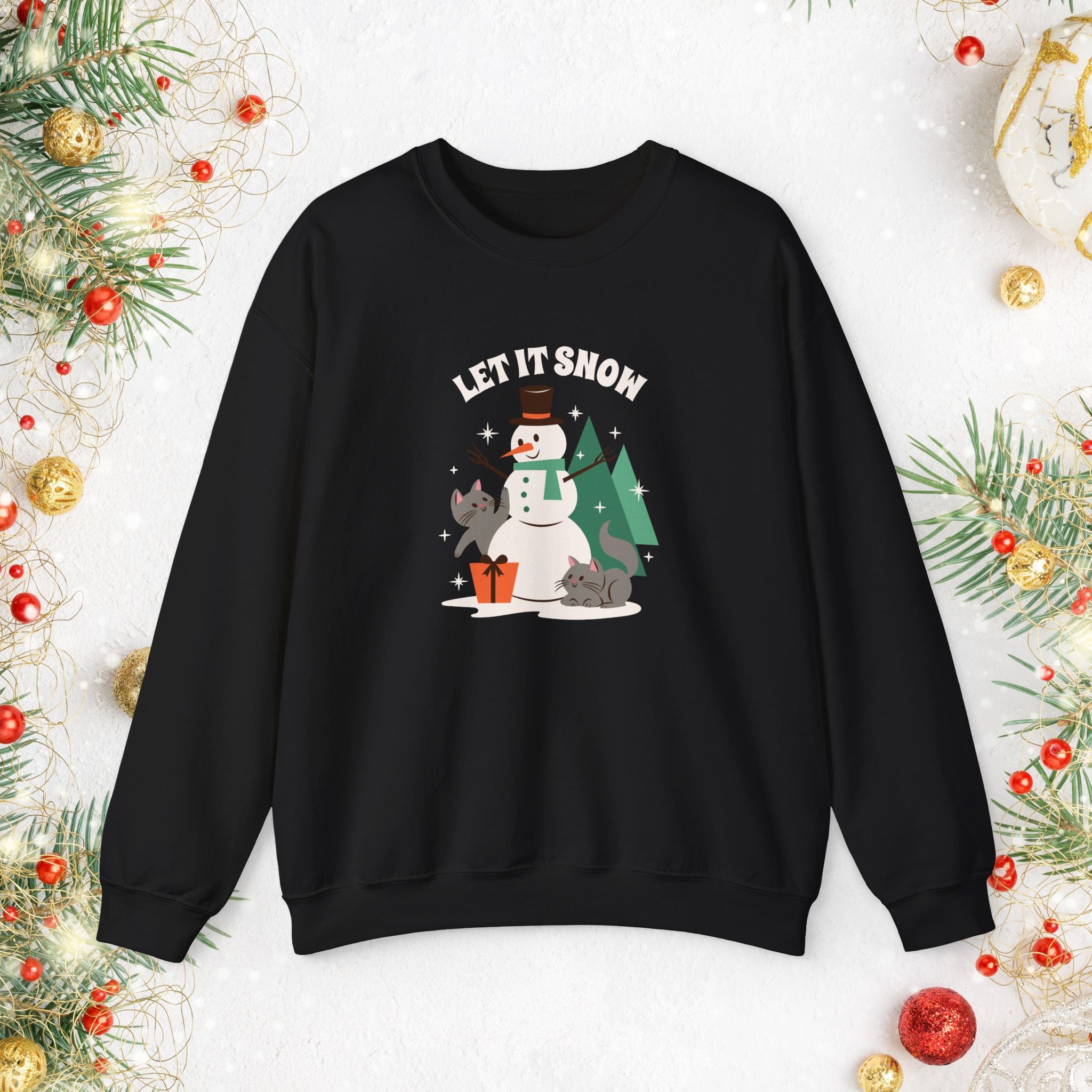 Let It Snow Snowman Sweatshirt – Holiday Cat & Dog Christmas Crewneck
