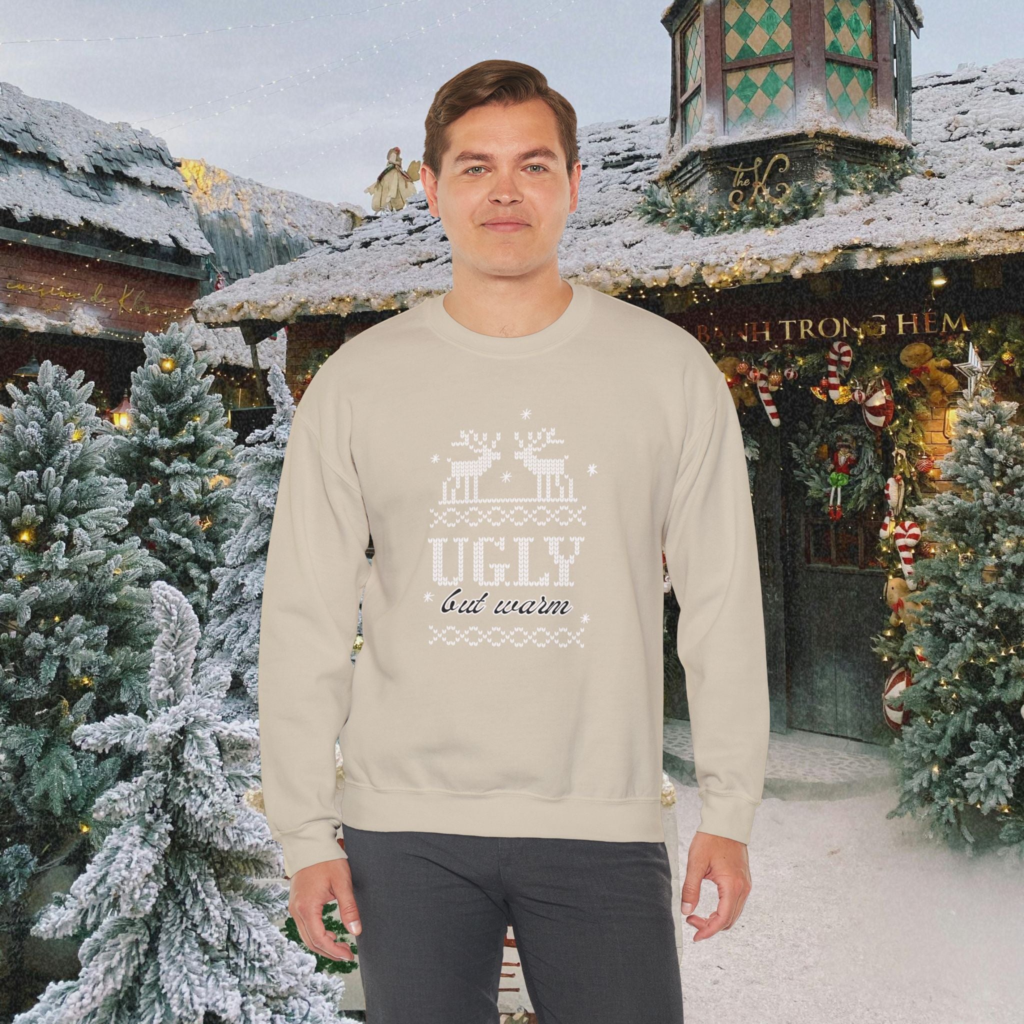 Ugly But Warm Moose Sweatshirt — Funny Holiday Christmas Crewneck