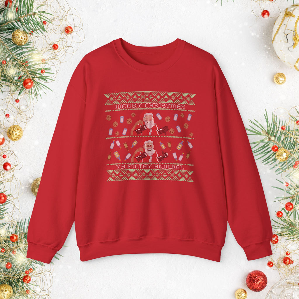 Funny "Merry Christmas Ya Filthy Animal" Christmas Crewneck Sweatshirt