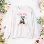 Christmas Reindeer Crewneck Sweatshirt — "Xmas Time, Happy Holidays" Holiday Sweatshirt