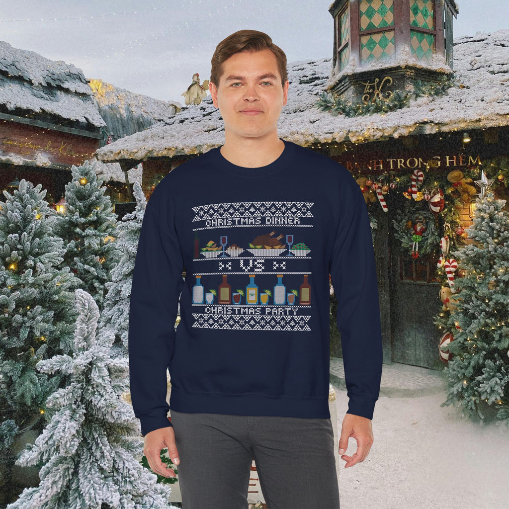 Christmas Dinner vs Christmas Party Sweatshirt – Funny Holiday Ugly Sweater Style