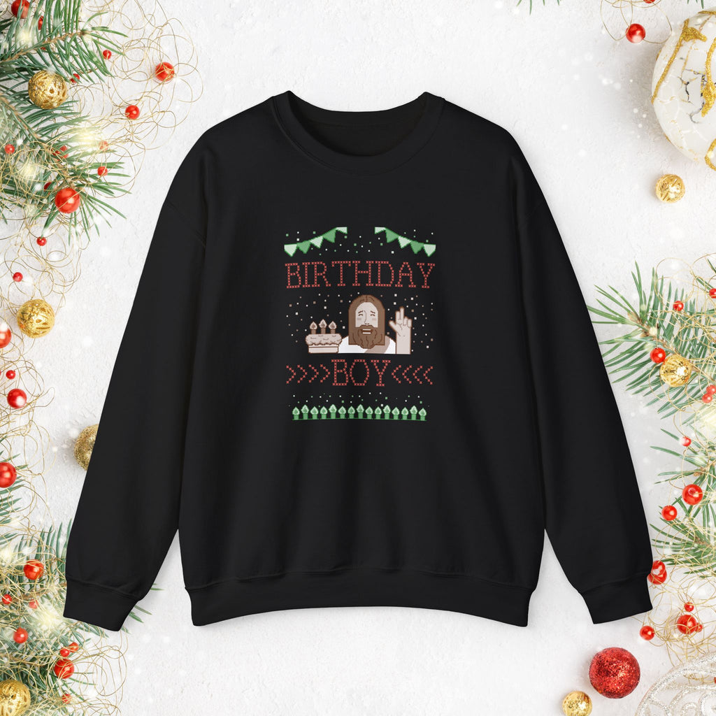 Birthday Boy Jesus Sweatshirt — Festive Retro Cake & Candles Crewneck