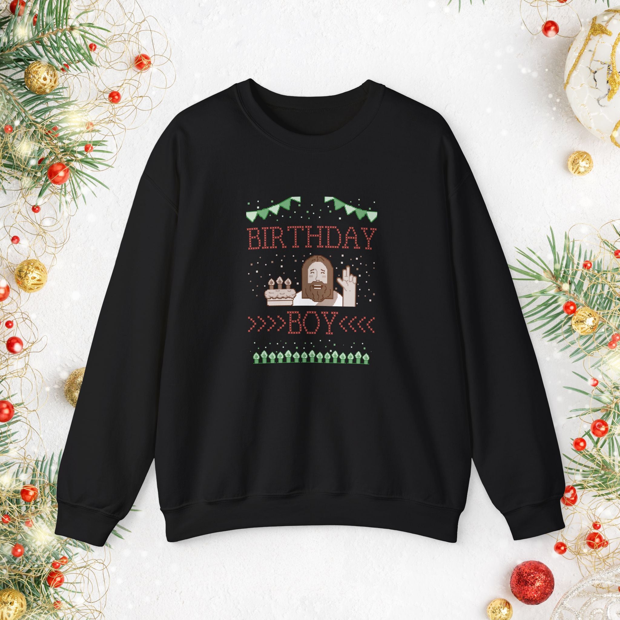 Birthday Boy Jesus Sweatshirt — Festive Retro Cake & Candles Crewneck