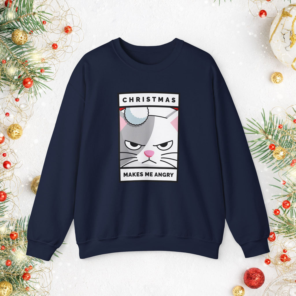 Grumpy Cat Christmas Sweatshirt - "Christmas Makes Me Angry" Graphic Crewneck