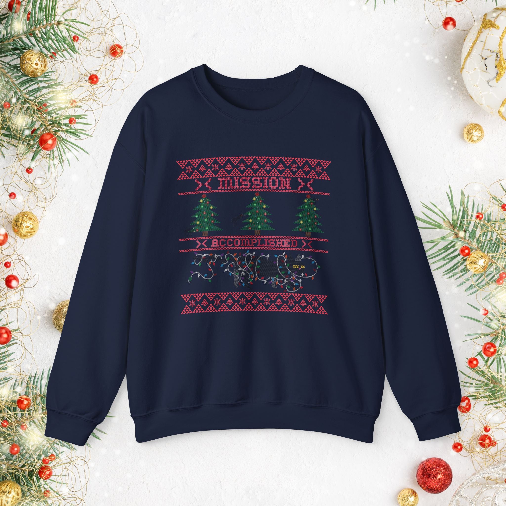 Holiday Cat Sweatshirt — 'Mission Accomplished' Funny Cat Christmas Sweater Design