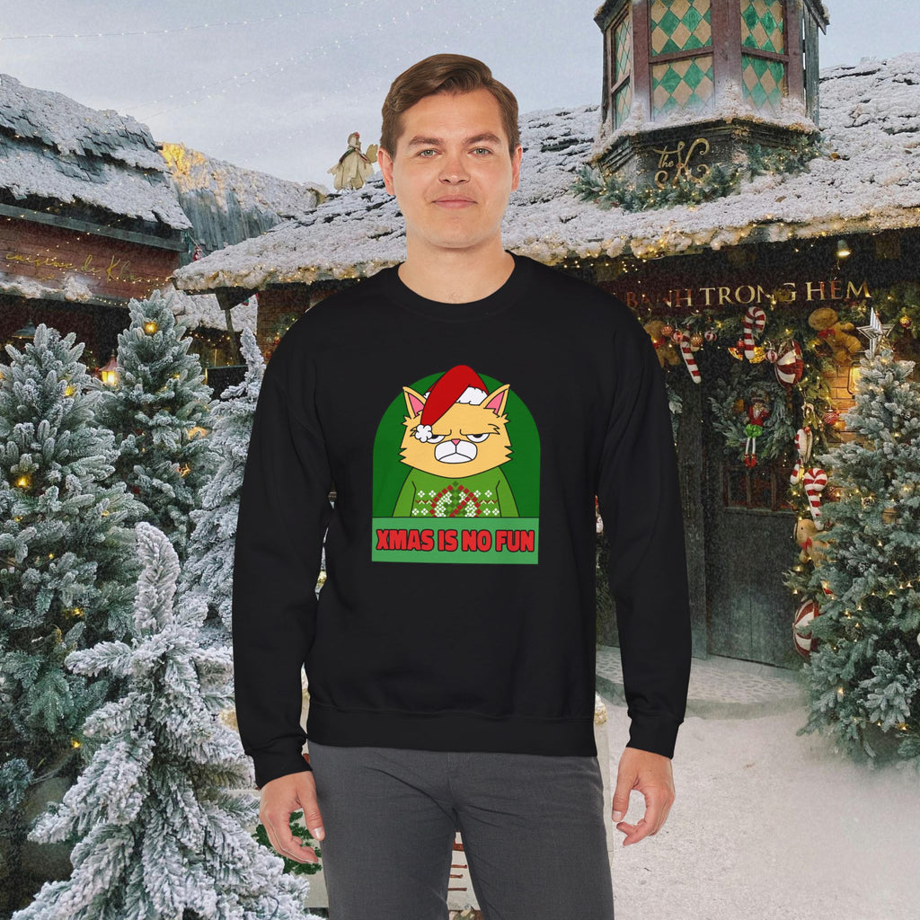 Grumpy Cat Christmas Sweatshirt – "XMAS IS NO FUN" Holiday Crewneck
