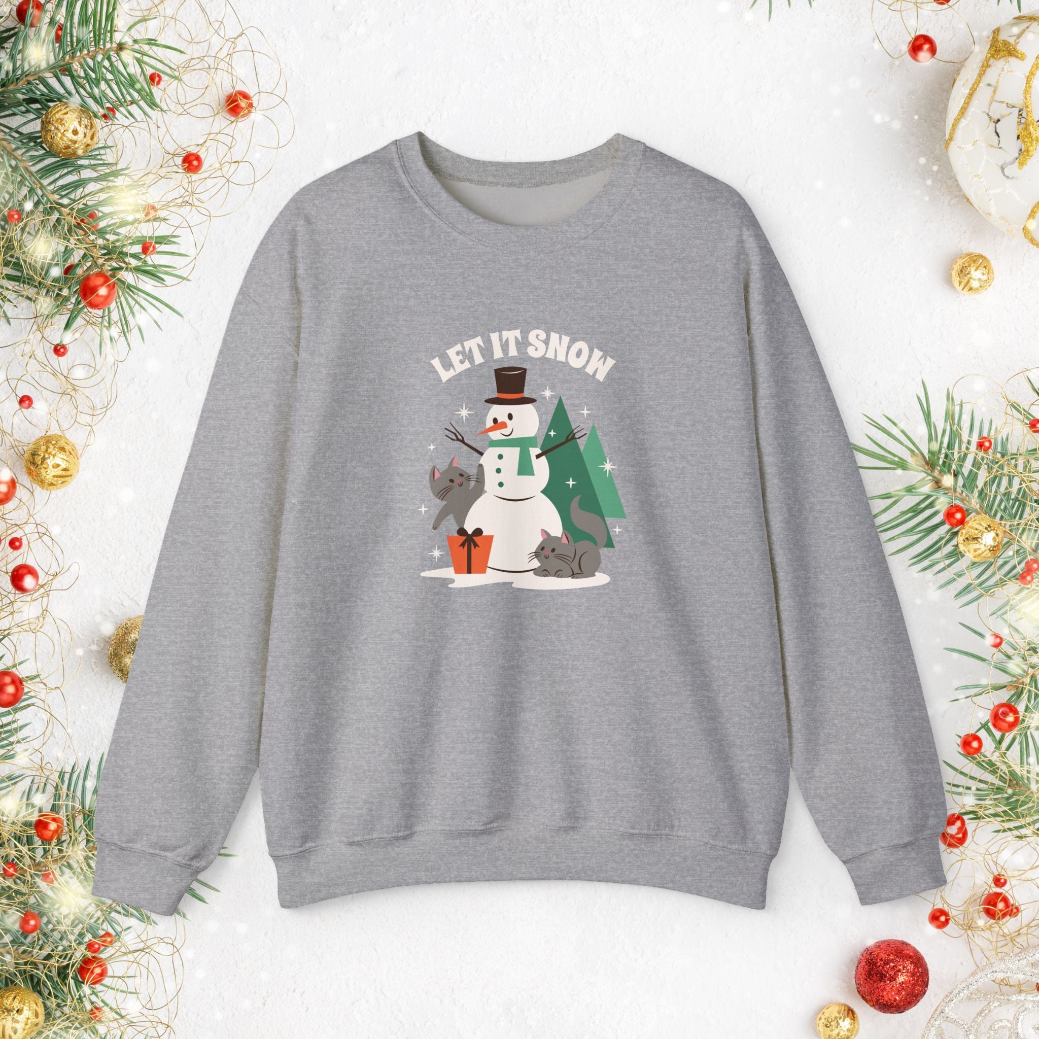 Let It Snow Snowman Sweatshirt – Holiday Cat & Dog Christmas Crewneck