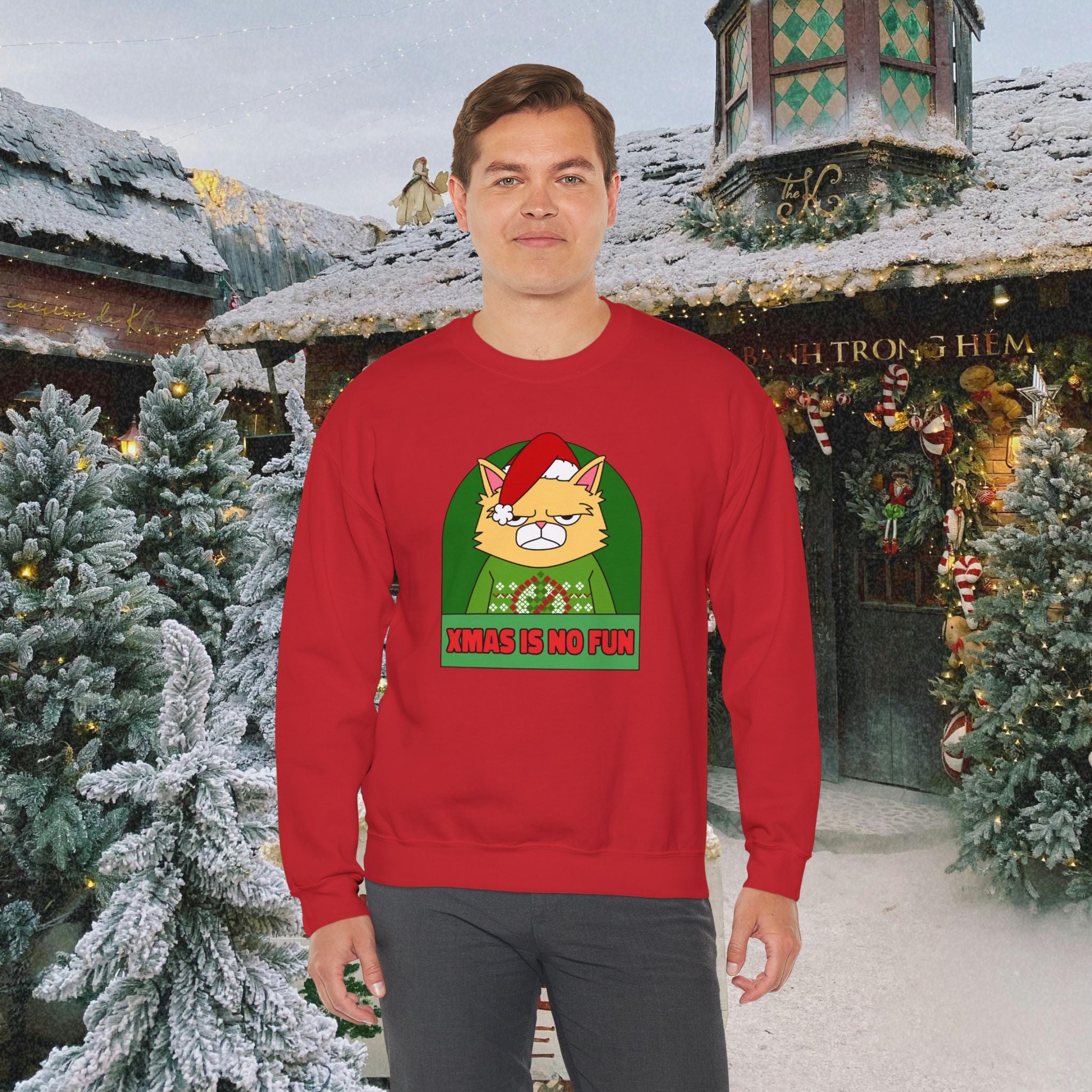 Grumpy Cat Christmas Sweatshirt – "XMAS IS NO FUN" Holiday Crewneck