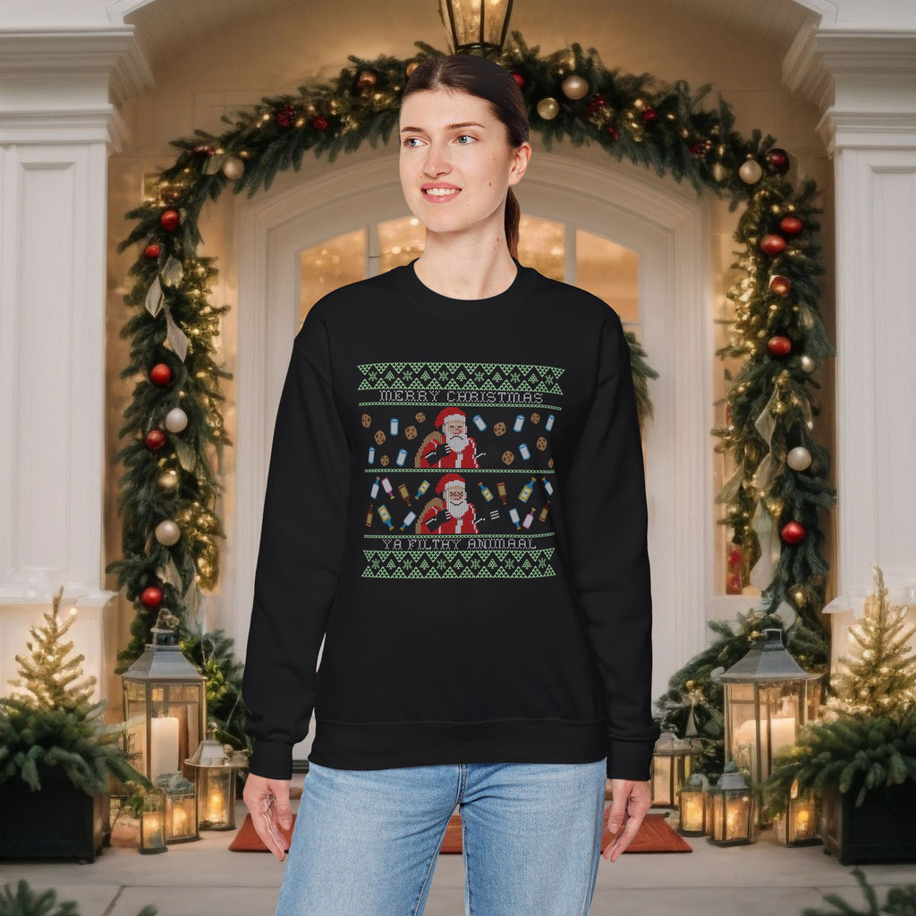 Funny "Merry Christmas Ya Filthy Animal" Christmas Crewneck Sweatshirt