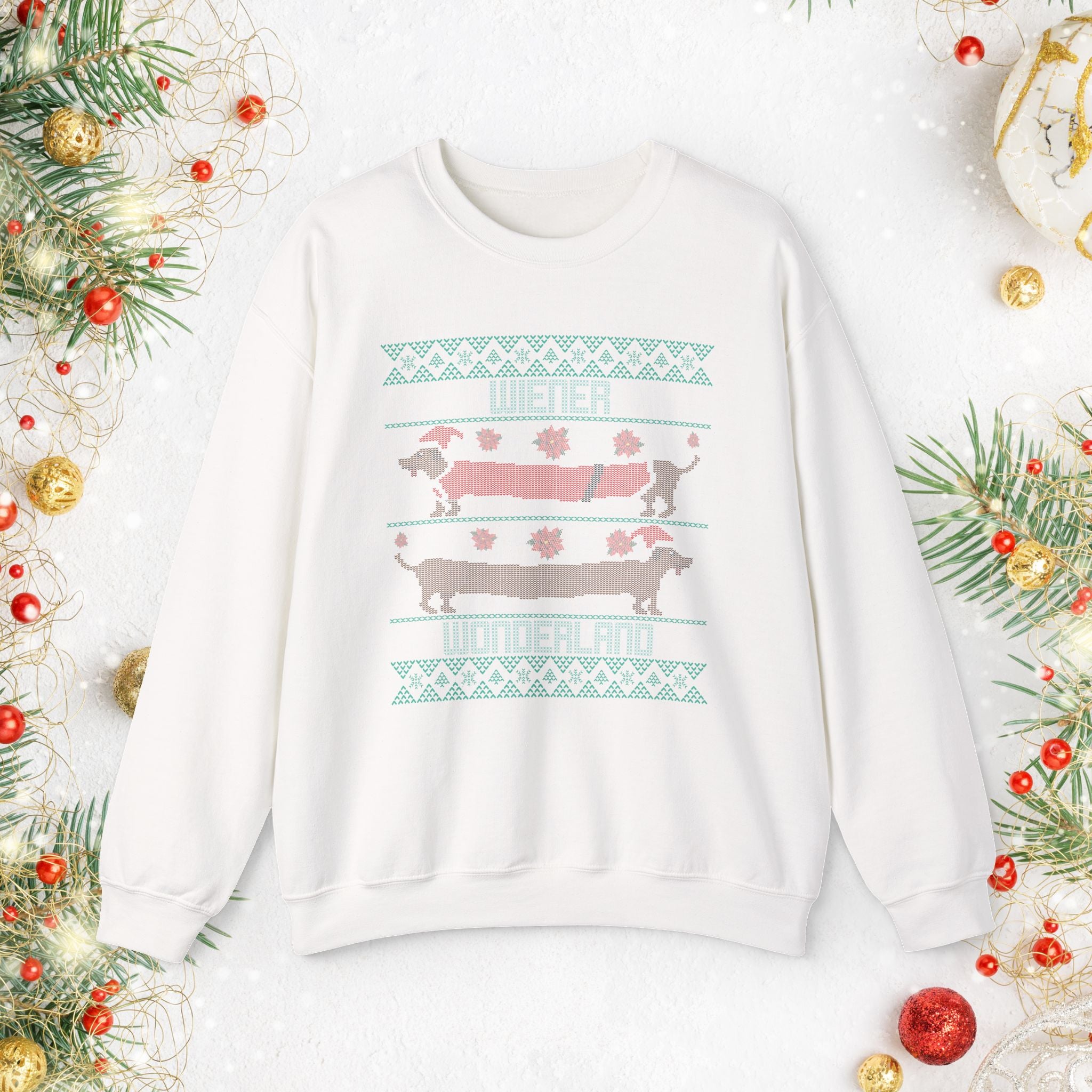 Dachshund Holiday Crewneck Sweatshirt — Cute Wiener Dog Christmas Sweater