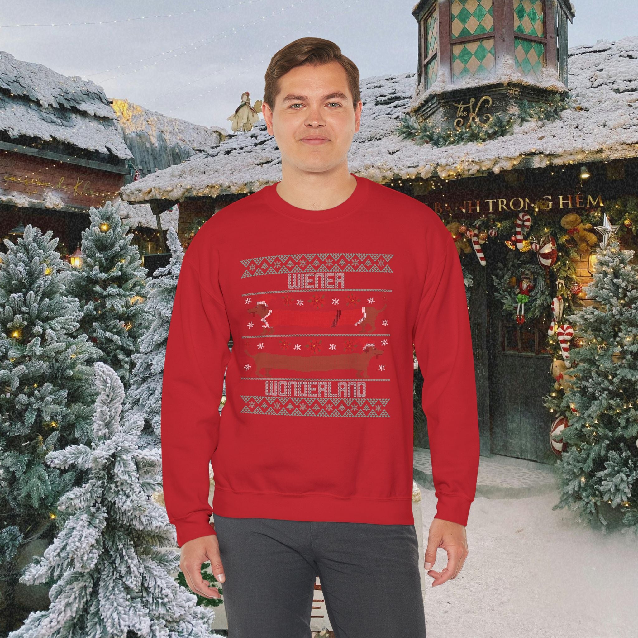 Dachshund Holiday Crewneck Sweatshirt — Cute Wiener Dog Christmas Sweater