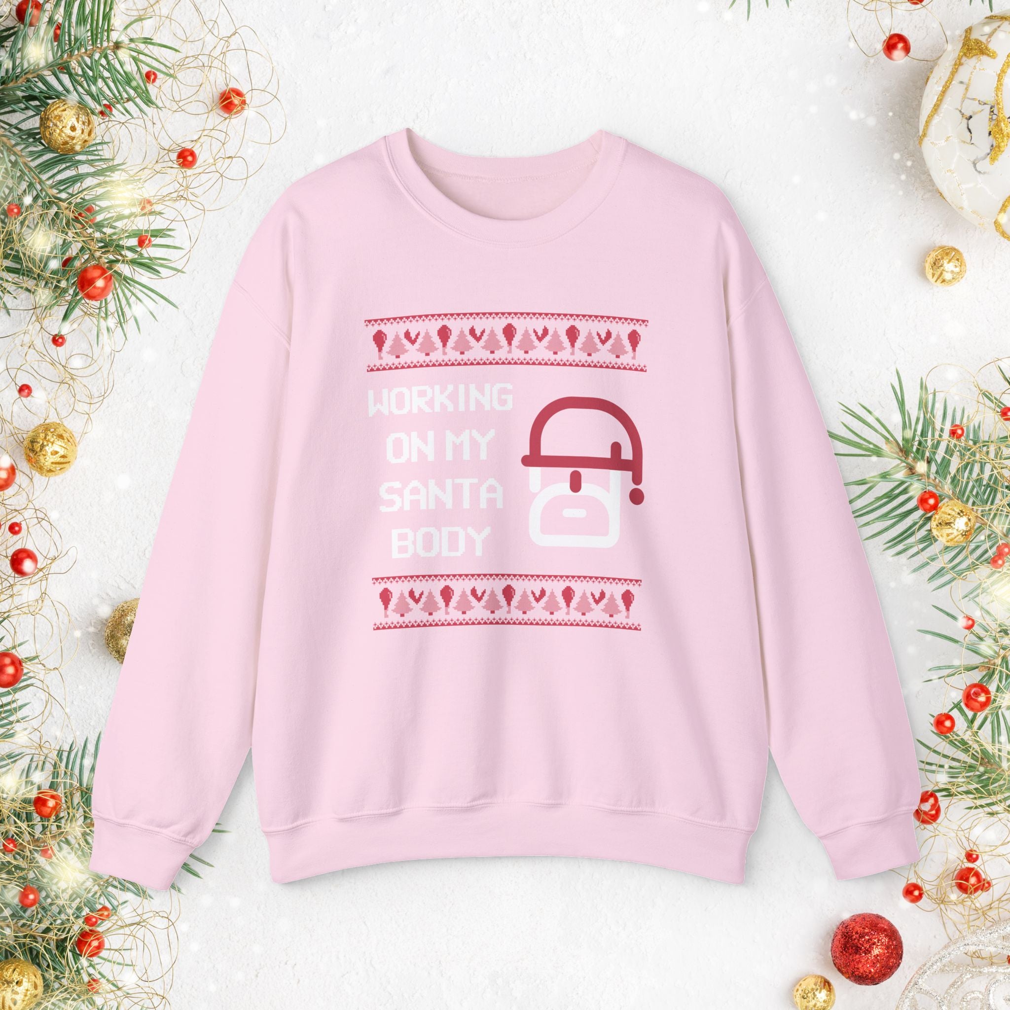 Christmas Sweatshirt — "Working On My Santa Body" Funny Holiday Crewneck