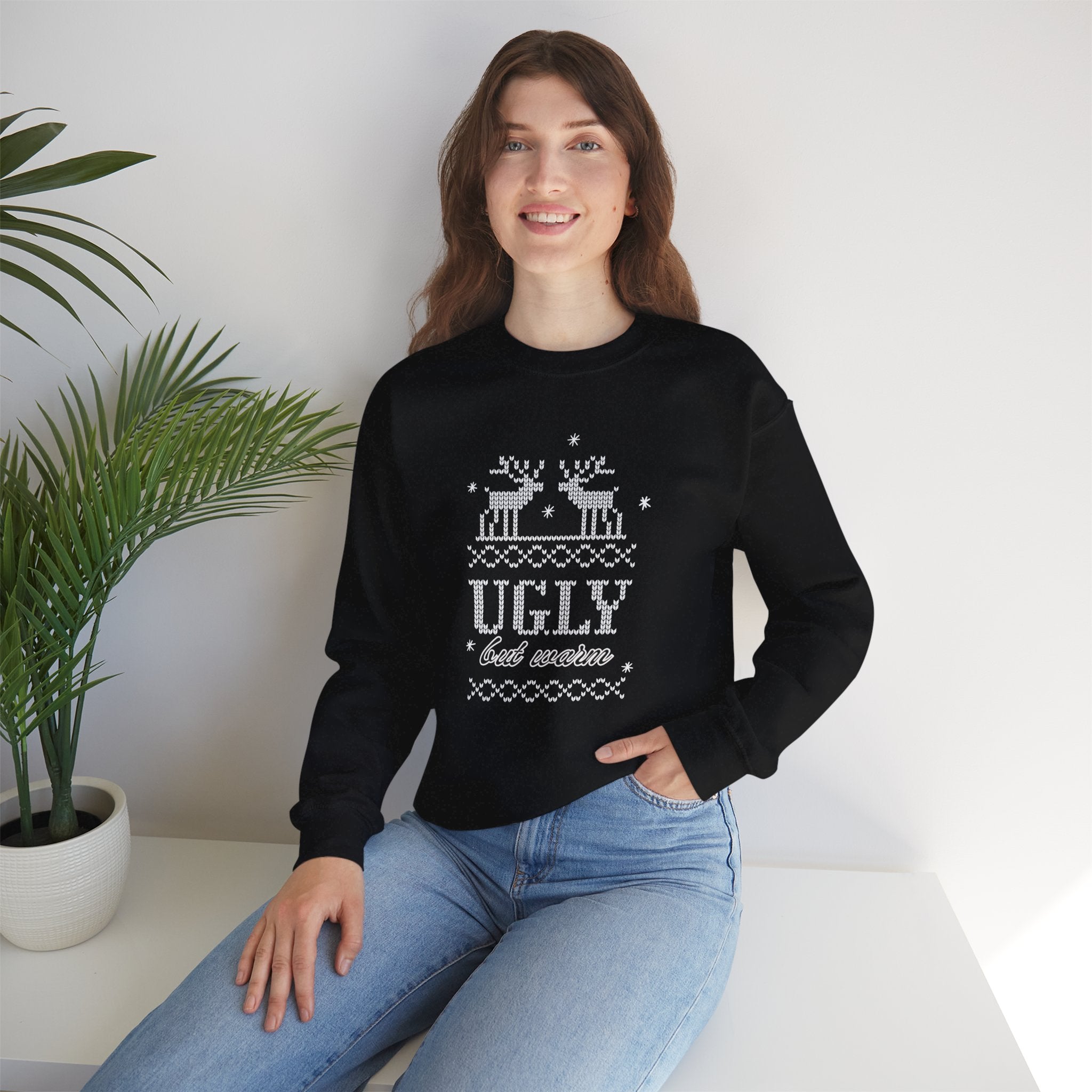 Ugly But Warm Moose Sweatshirt — Funny Holiday Christmas Crewneck