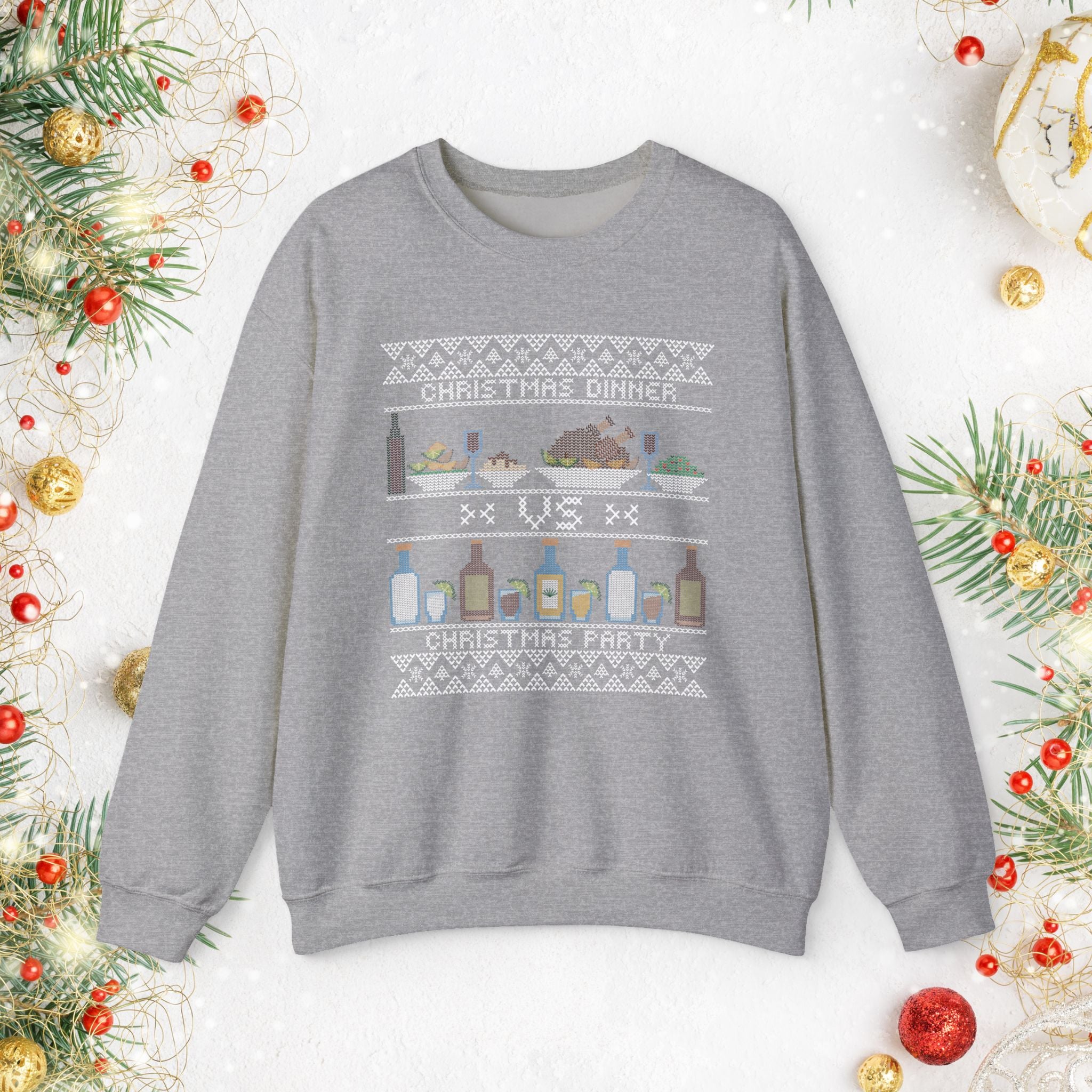 Christmas Dinner vs Christmas Party Sweatshirt – Funny Holiday Ugly Sweater Style