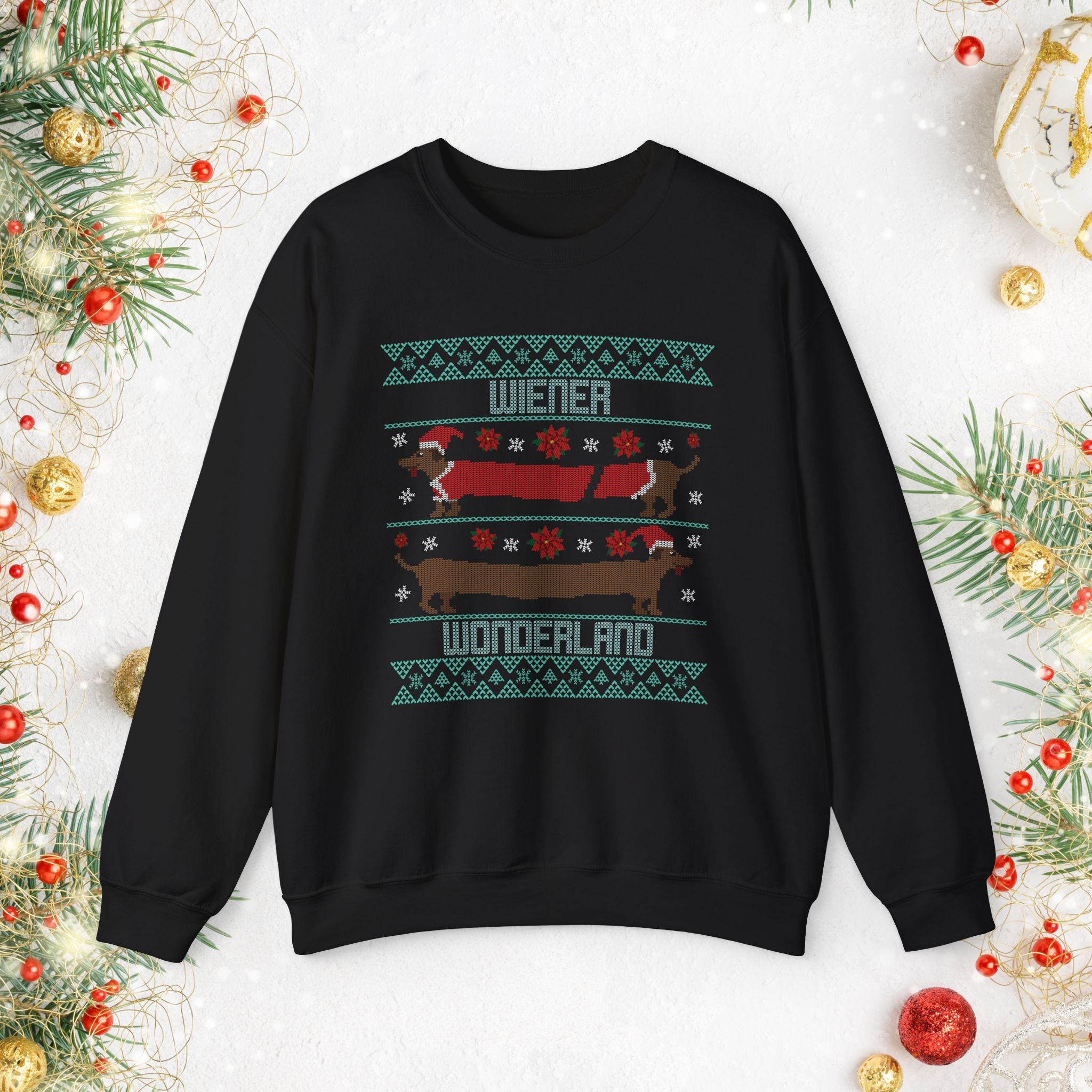 Dachshund Holiday Crewneck Sweatshirt — Cute Wiener Dog Christmas Sweater