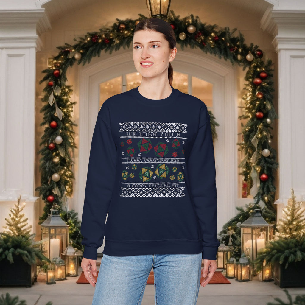 Geometric Dice Holiday Sweatshirt — Tabletop RPG Festive Crewneck