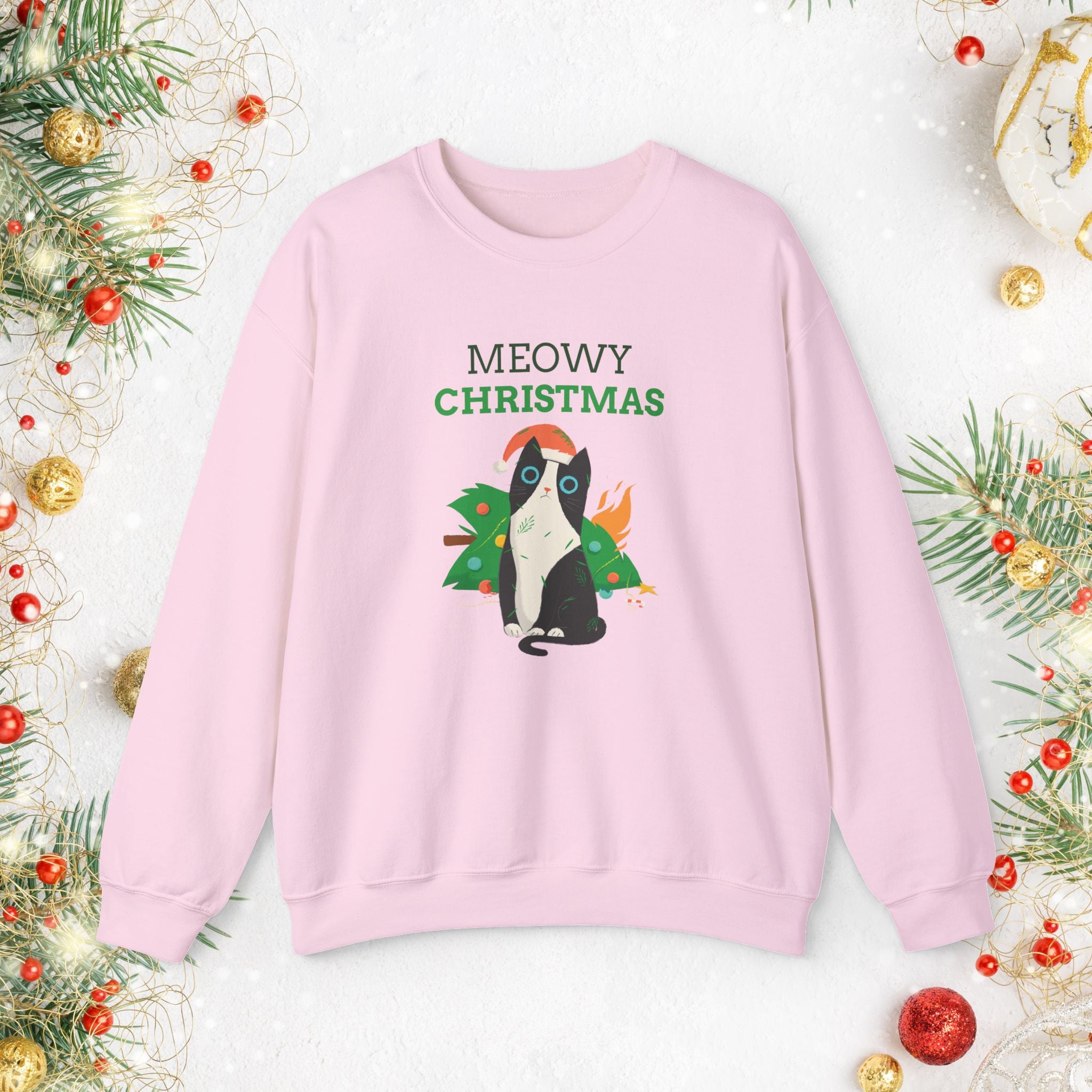 Meowy Christmas Cat Sweatshirt - Cute Holiday Cat Crewneck