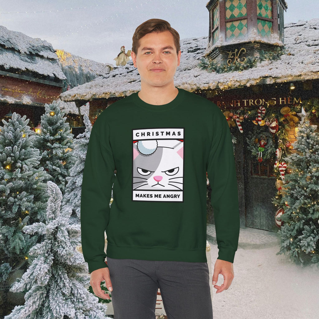 Grumpy Cat Christmas Sweatshirt - "Christmas Makes Me Angry" Graphic Crewneck