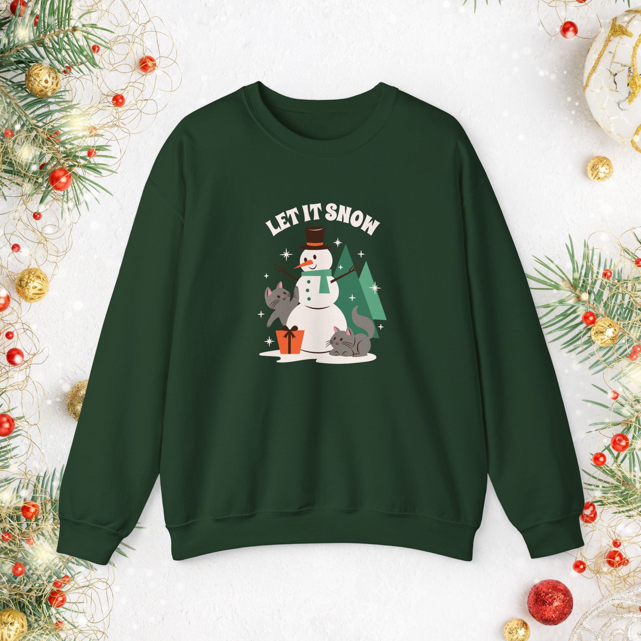Let It Snow Snowman Sweatshirt – Holiday Cat & Dog Christmas Crewneck