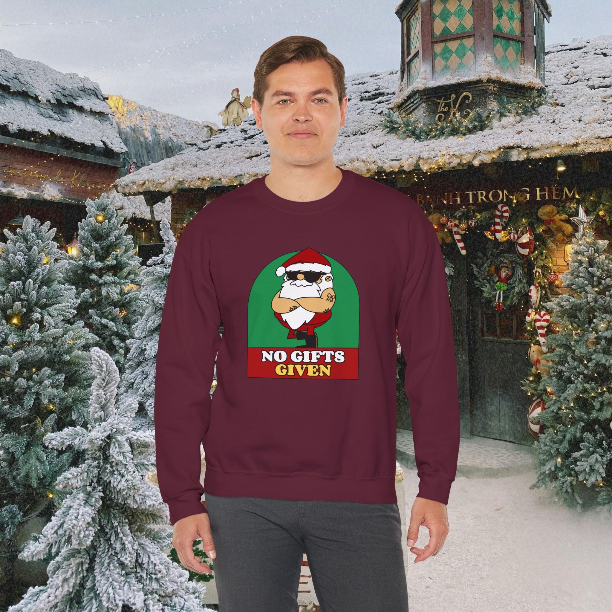 Crewneck Sweatshirt — 'No Gifts Given' Funny Santa Christmas Pullover Sweater