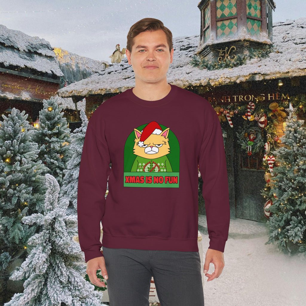 Grumpy Cat Christmas Sweatshirt – "XMAS IS NO FUN" Holiday Crewneck