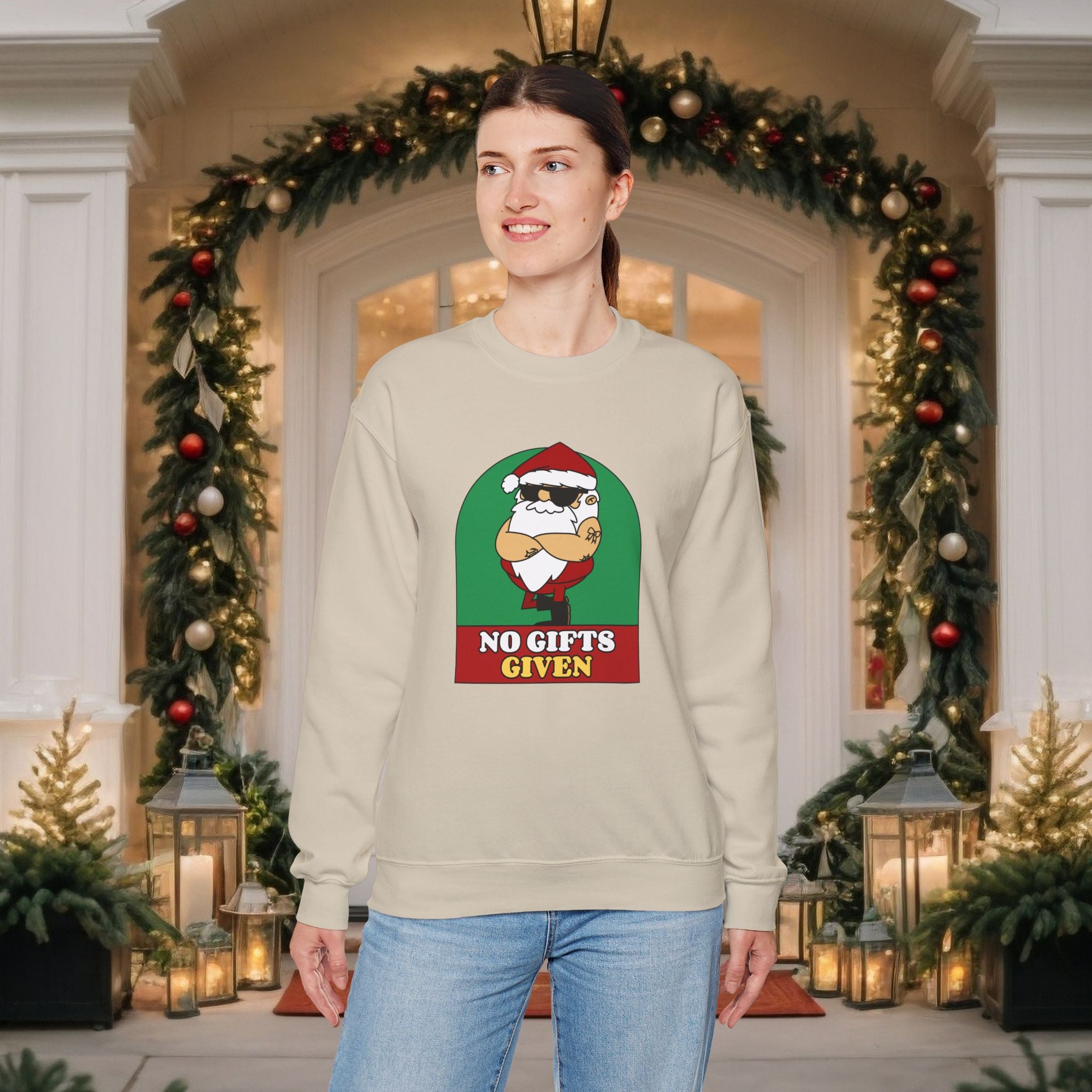 Crewneck Sweatshirt — 'No Gifts Given' Funny Santa Christmas Pullover Sweater