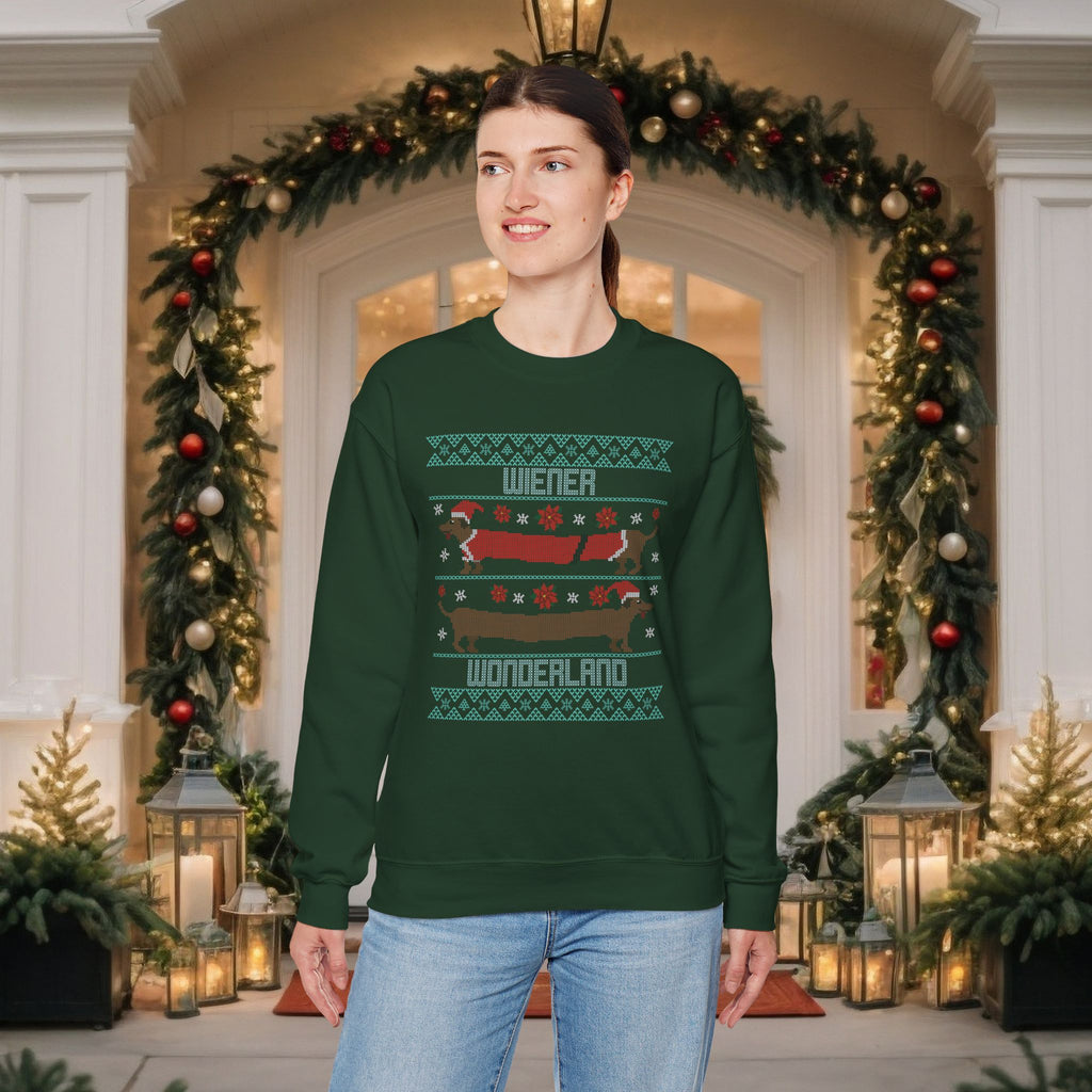 Dachshund Holiday Crewneck Sweatshirt — Cute Wiener Dog Christmas Sweater