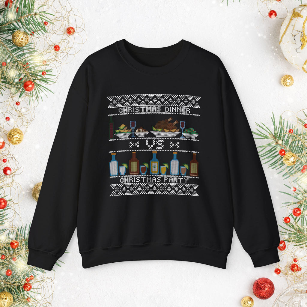 Christmas Dinner vs Christmas Party Sweatshirt – Funny Holiday Ugly Sweater Style
