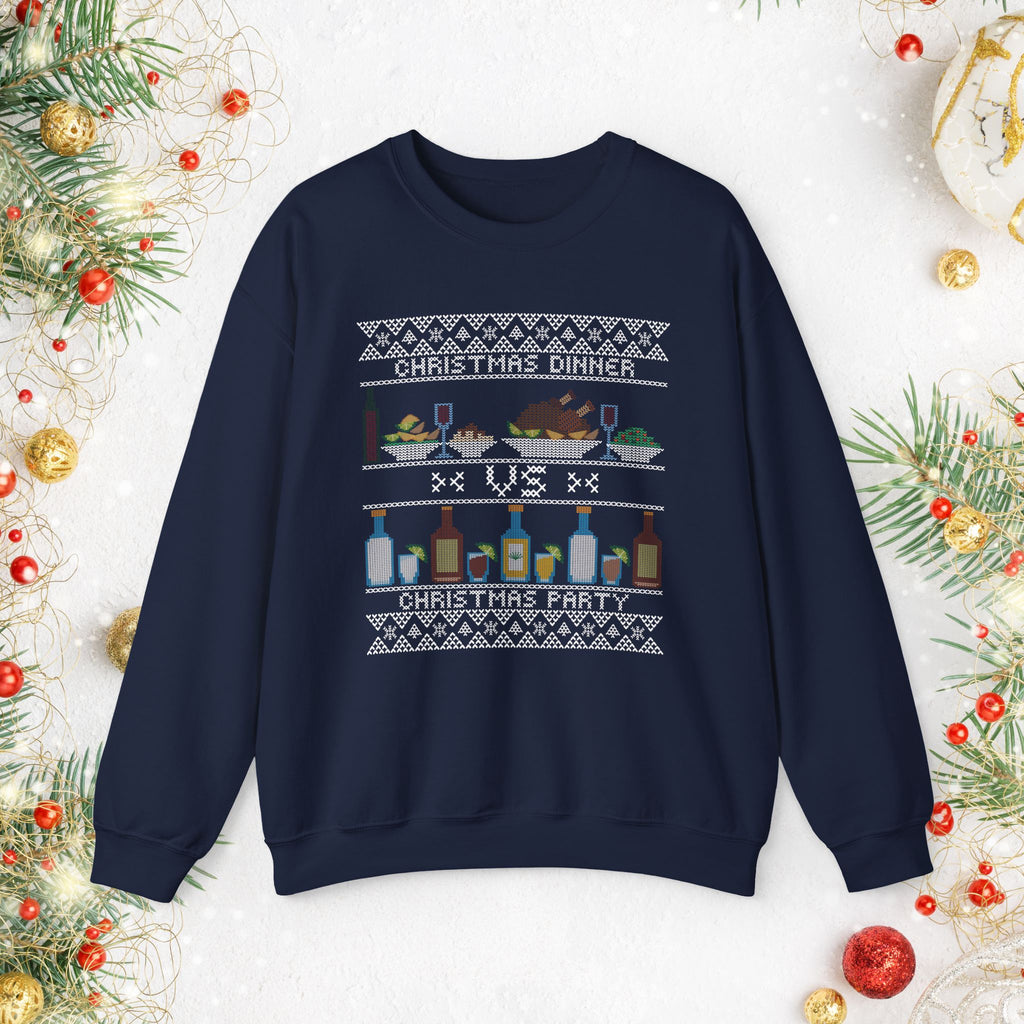 Christmas Dinner vs Christmas Party Sweatshirt – Funny Holiday Ugly Sweater Style