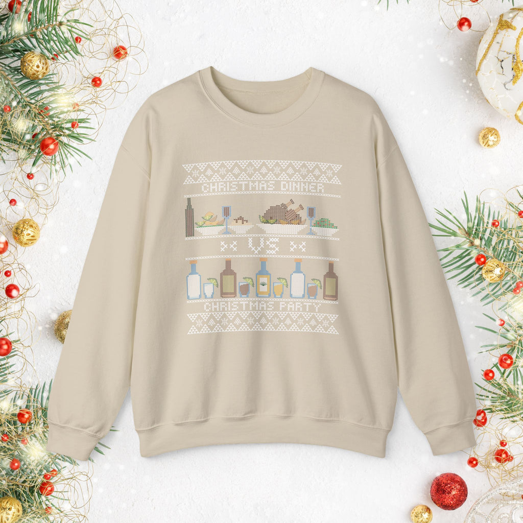 Christmas Dinner vs Christmas Party Sweatshirt – Funny Holiday Ugly Sweater Style