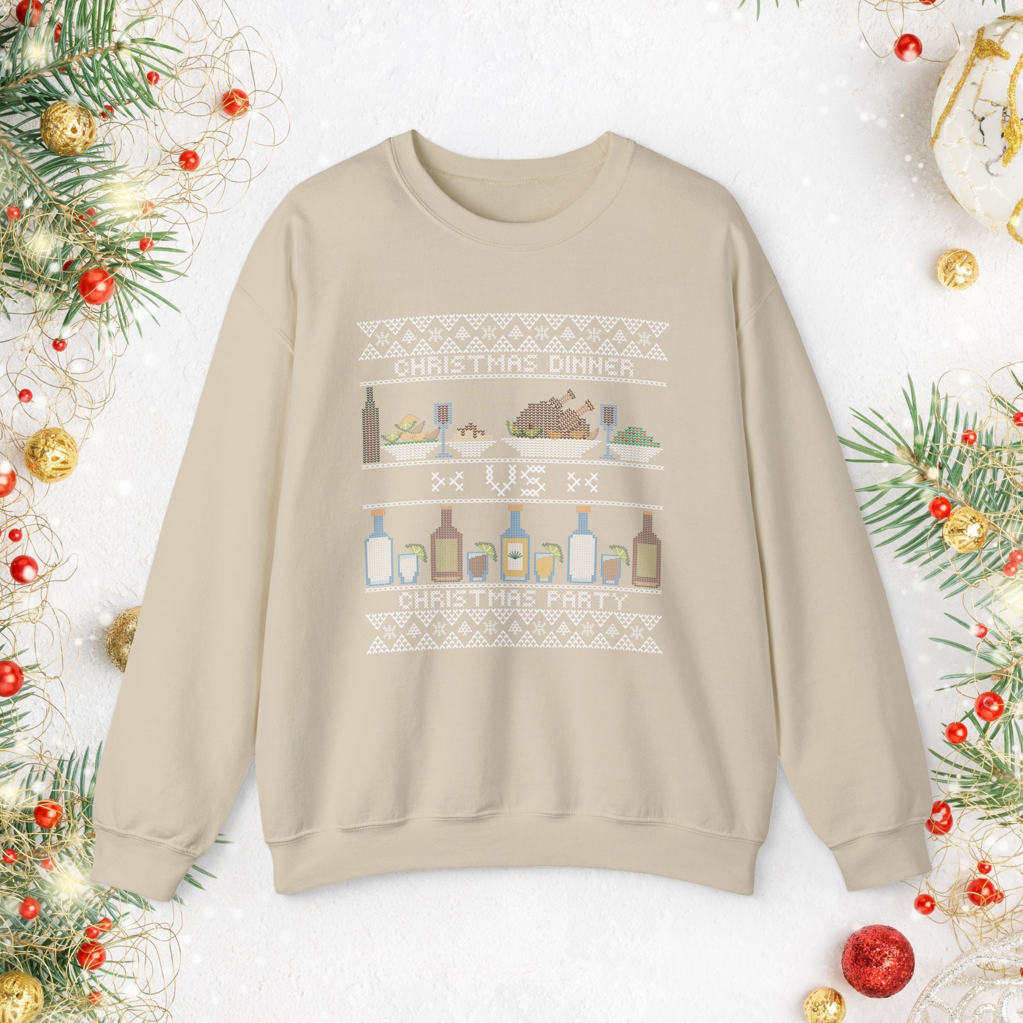 Christmas Dinner vs Christmas Party Sweatshirt – Funny Holiday Ugly Sweater Style