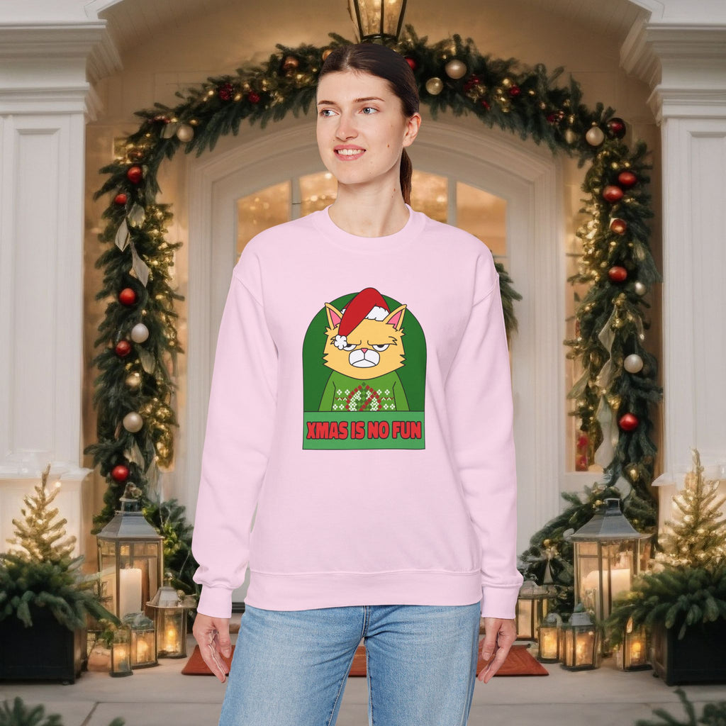 Grumpy Cat Christmas Sweatshirt – "XMAS IS NO FUN" Holiday Crewneck