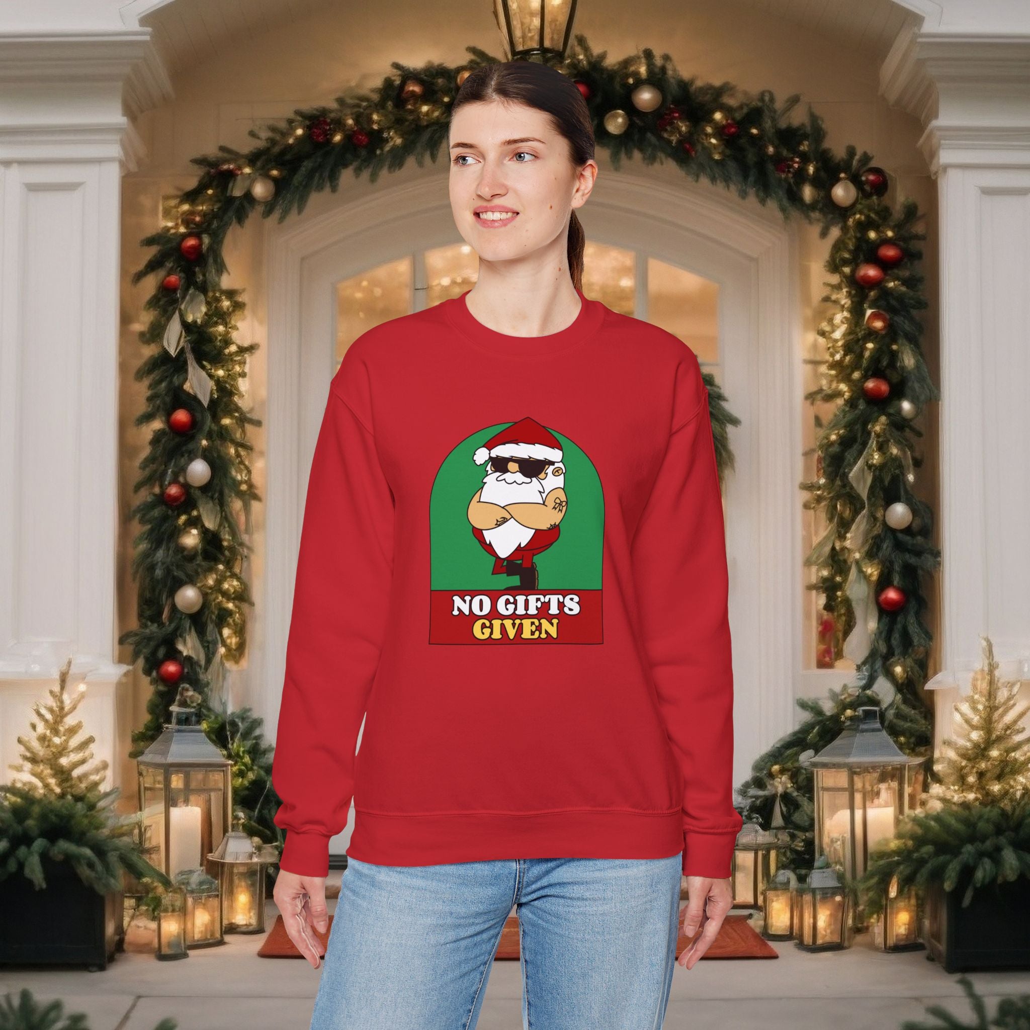 Crewneck Sweatshirt — 'No Gifts Given' Funny Santa Christmas Pullover Sweater