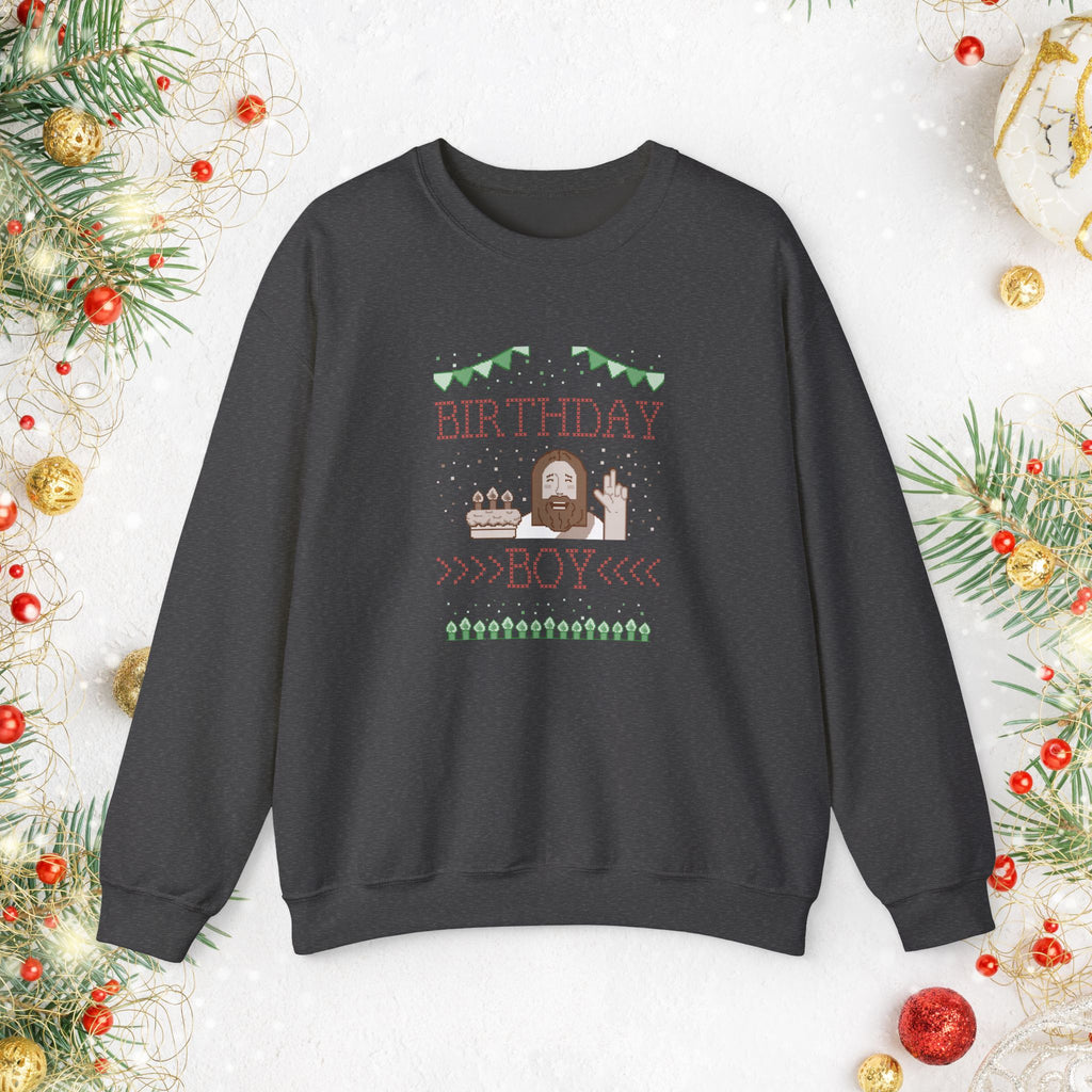 Birthday Boy Jesus Sweatshirt — Festive Retro Cake & Candles Crewneck