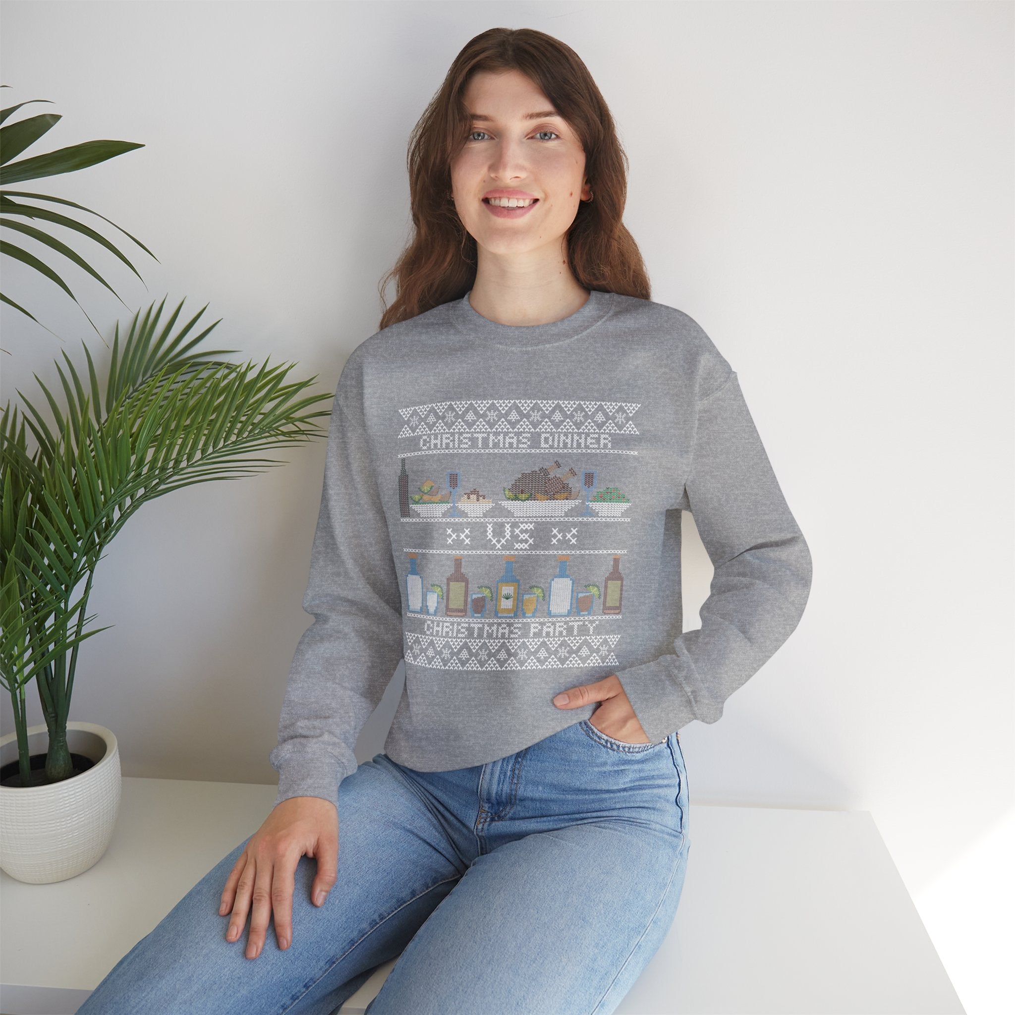 Christmas Dinner vs Christmas Party Sweatshirt – Funny Holiday Ugly Sweater Style
