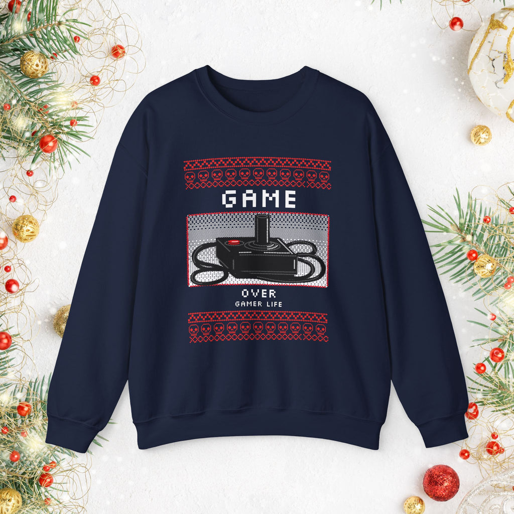 Gaming Crewneck Sweatshirt - "Game Over" Retro Controller Holiday Sweater