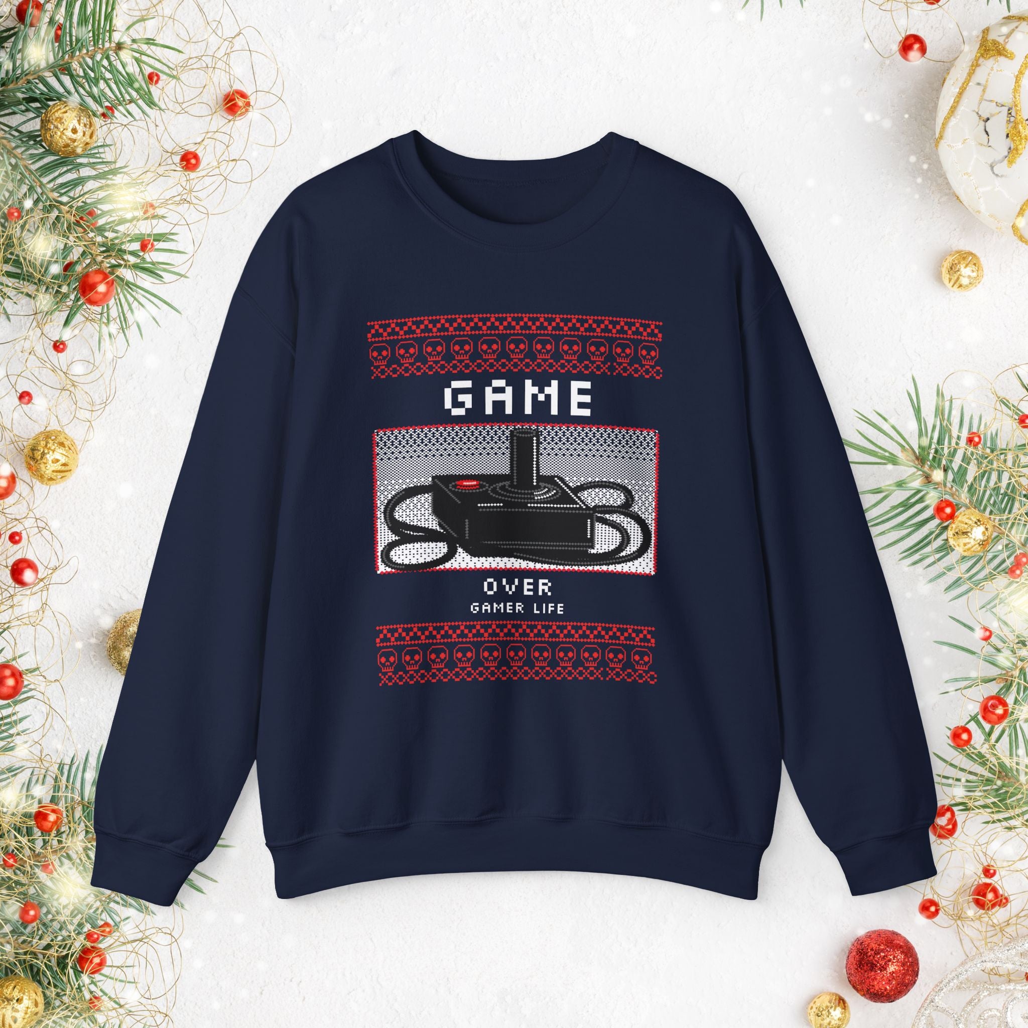 Gaming Crewneck Sweatshirt - "Game Over" Retro Controller Holiday Sweater