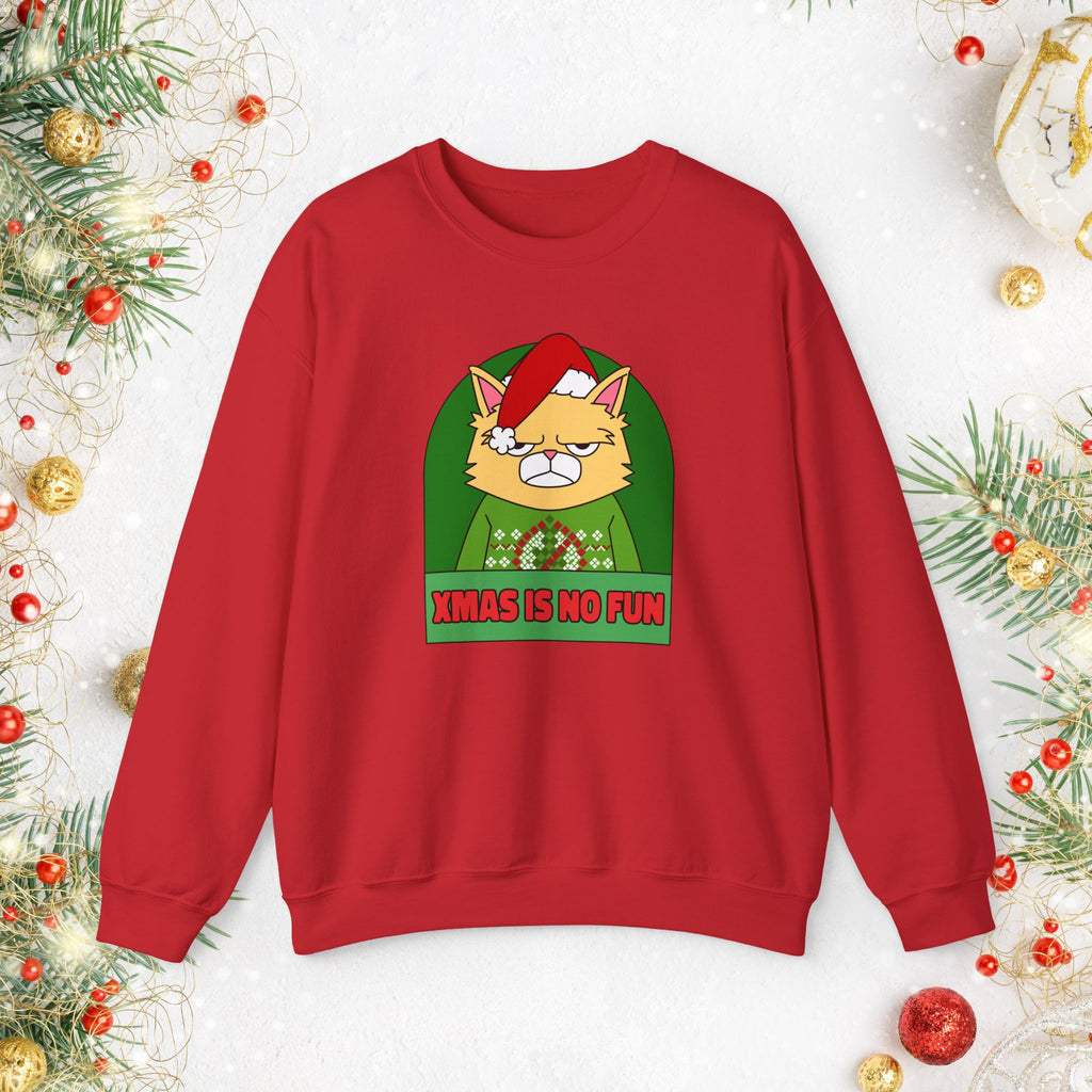 Grumpy Cat Christmas Sweatshirt – "XMAS IS NO FUN" Holiday Crewneck