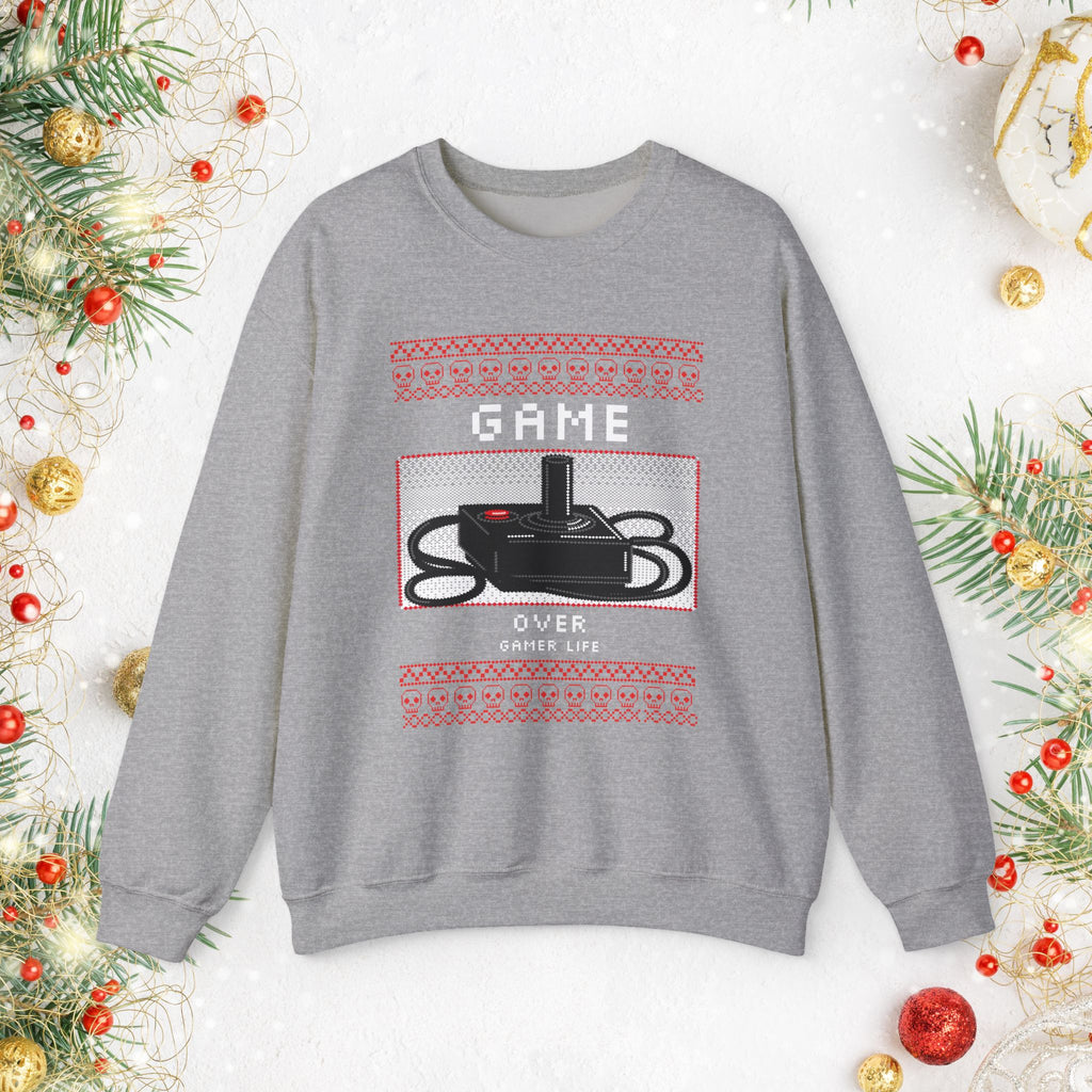 Gaming Crewneck Sweatshirt - "Game Over" Retro Controller Holiday Sweater