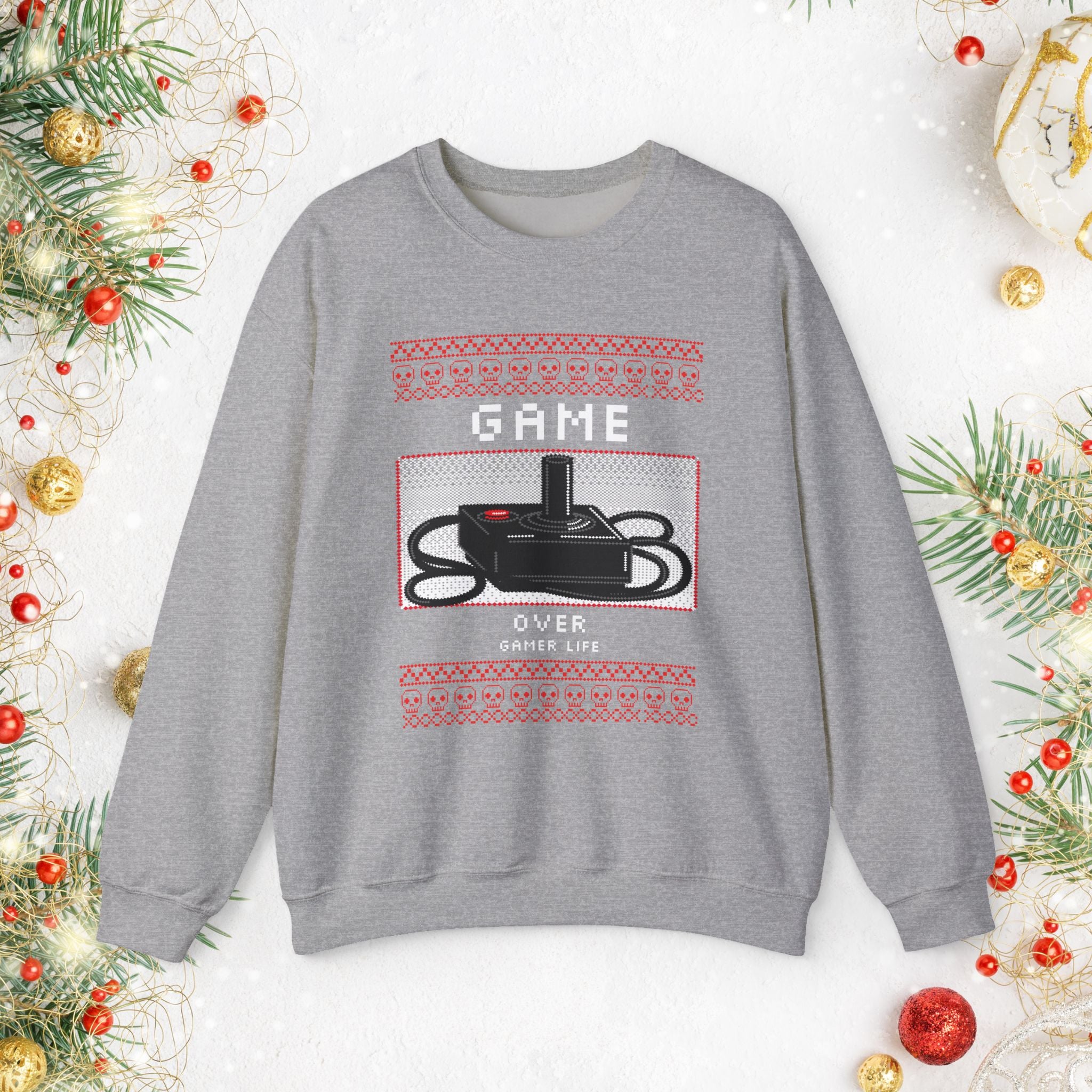 Gaming Crewneck Sweatshirt - "Game Over" Retro Controller Holiday Sweater