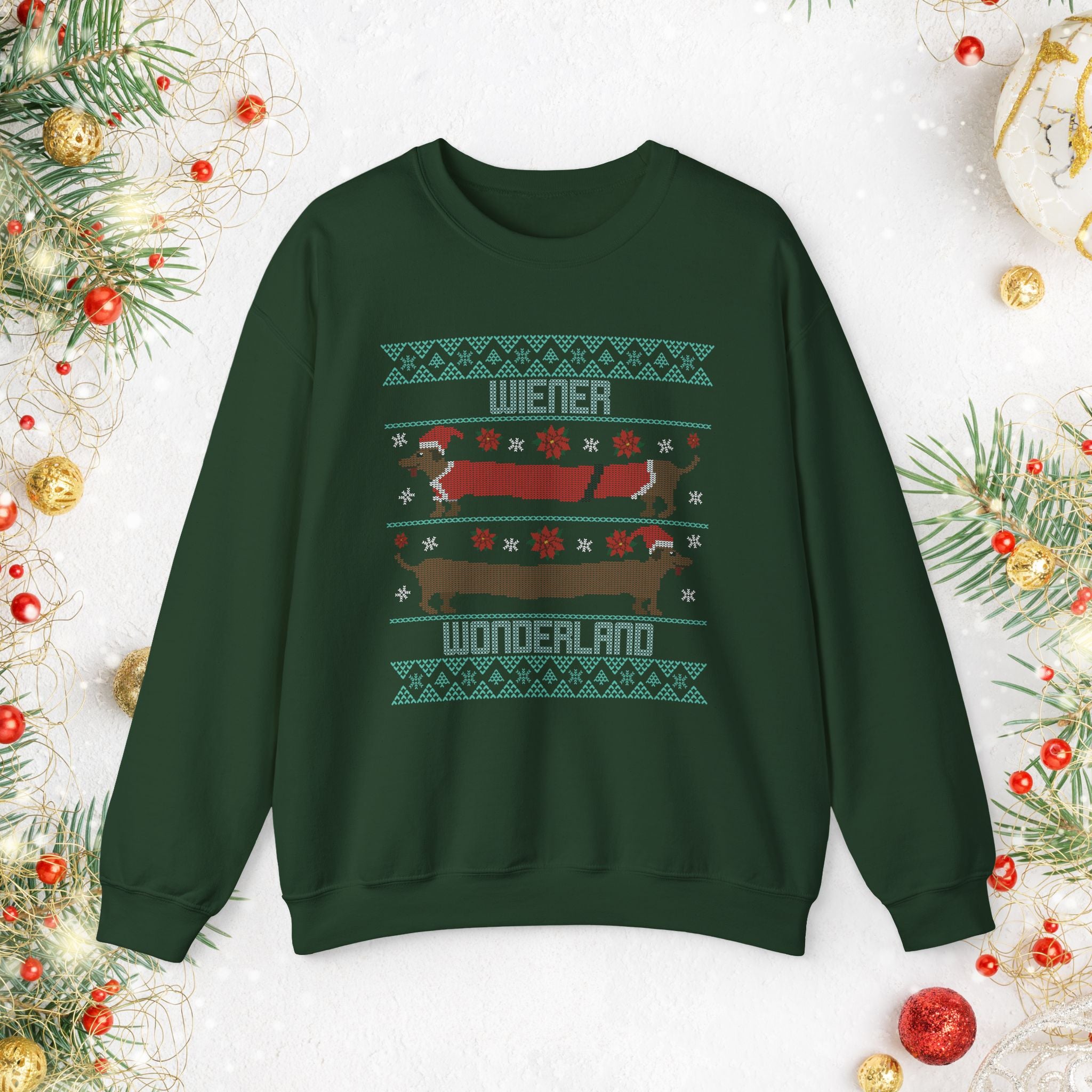 Dachshund Holiday Crewneck Sweatshirt — Cute Wiener Dog Christmas Sweater