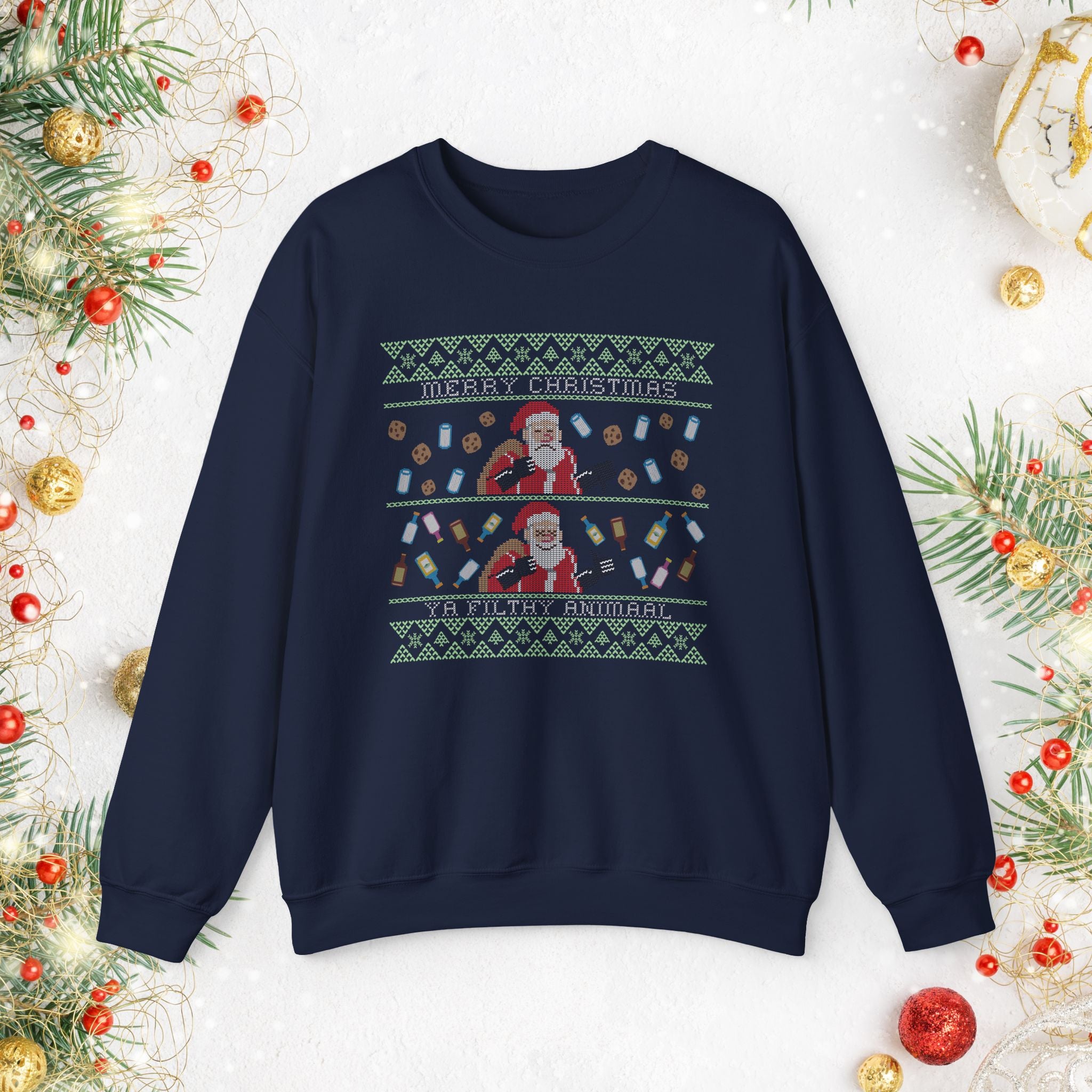 Funny "Merry Christmas Ya Filthy Animal" Christmas Crewneck Sweatshirt